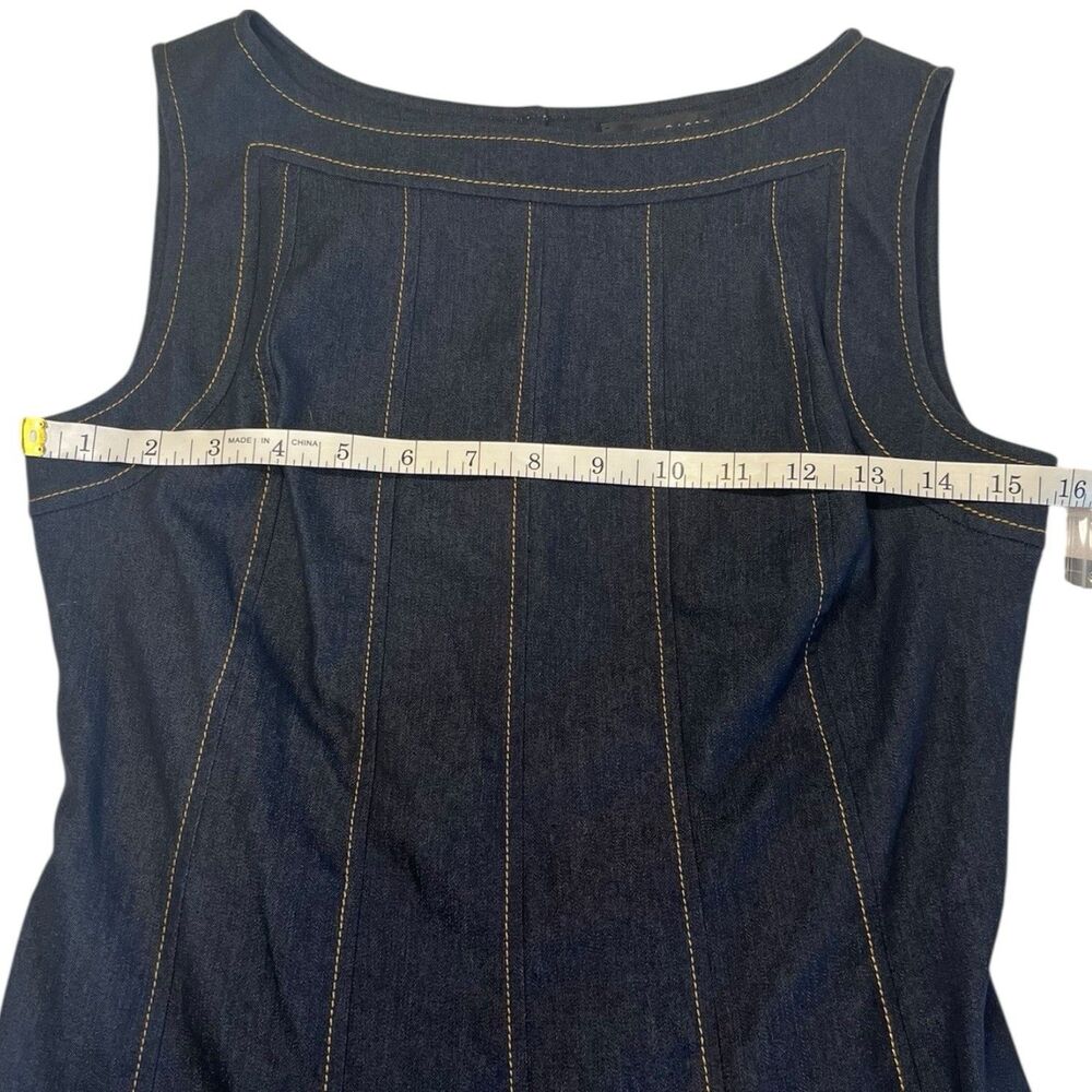 Sandra Darren Denim Fit Flare Dress Petite 4P Dark Wash Belted Workwear Chic - Picture 5 of 13